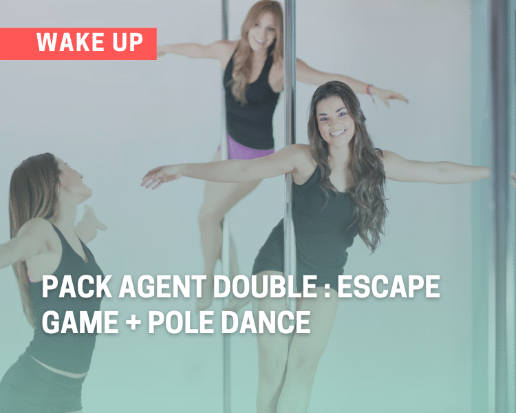 Amies déguisées en agentes secrètes lors d’un escape game à Lyon, suivies d’un cours de pole dance pour un EVJF original avec le Pack Agent Double de Wake Up Escape Game.