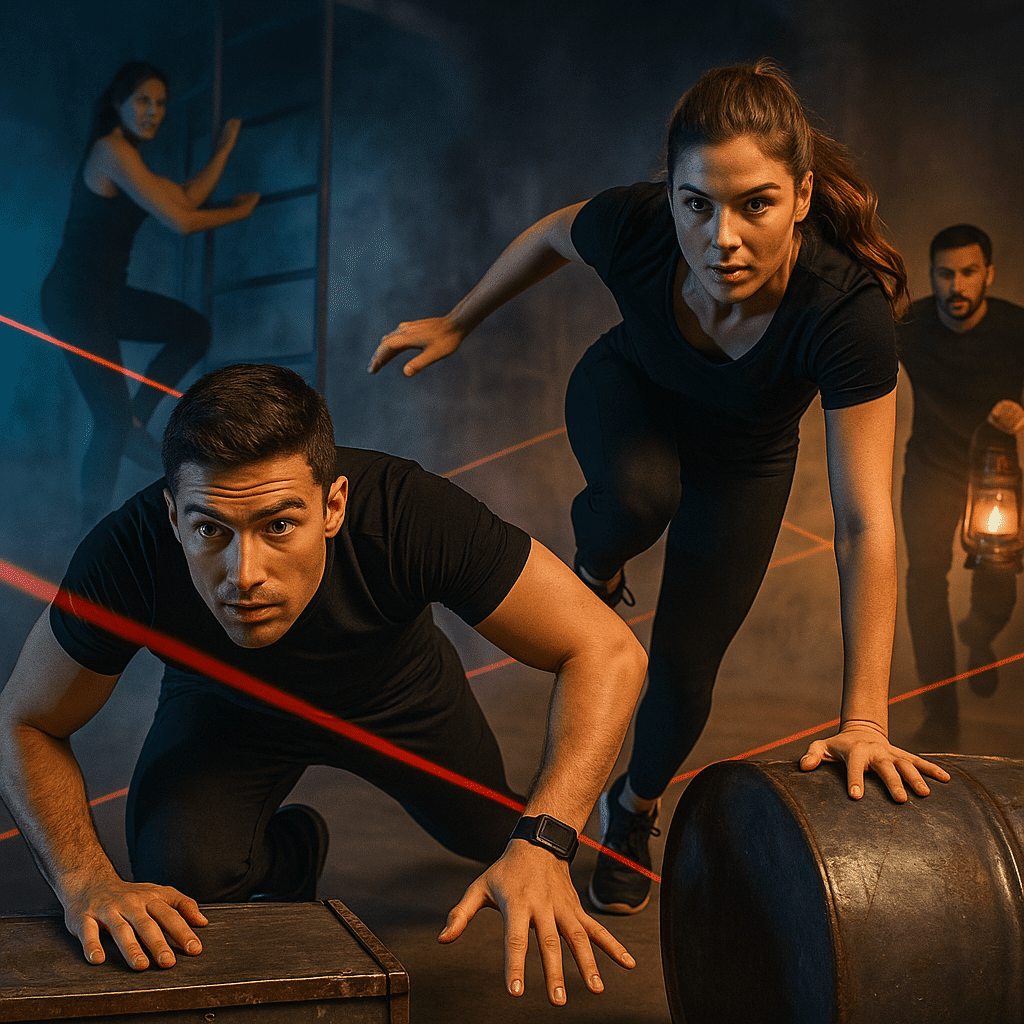 Jeu d’action multi-sensoriel avec défis physiques et énigmes immersives proposé par WAKE UP à Lyon