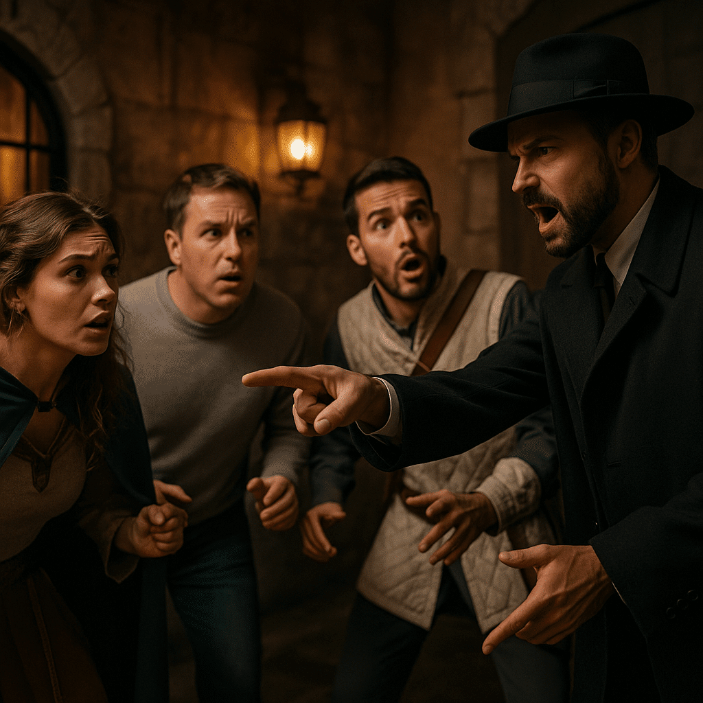 Jeu immersif avec acteurs professionnels interagissant avec des joueurs lors d’une expérience WAKE UP Lyon