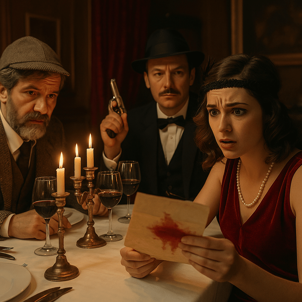 Participants lors d’une murder party immersive avec enquête grandeur nature organisée par WAKE UP Lyon