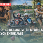 Groupe d’amis à Lyon en train de vivre différentes activités de loisirs : escape game, karting, accrobranche, paintball, bowling et sortie conviviale autour d’un verre.